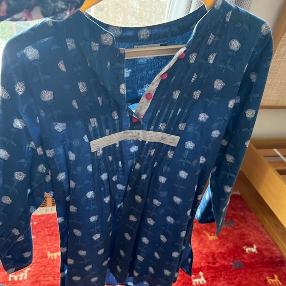 Blue 100% cotton boho shirt. Large - Picture 5 of 8